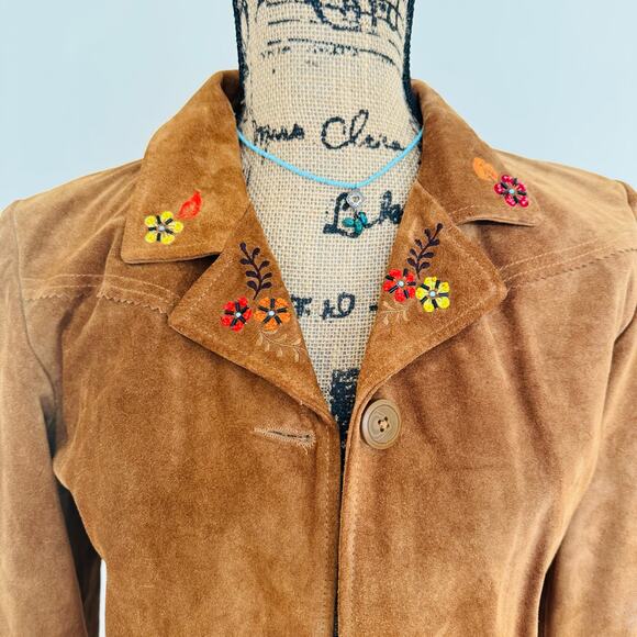 GAP Girls Cow Suede Fringe Embroidered Blazer Jacket KIDS XXL Womens XS Small - Picture 2 of 12